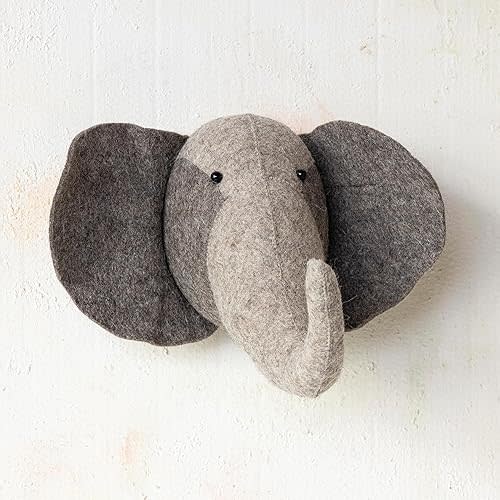 Creative Co-Op Handmade Wool Felt Elephant Head Wall Hanging, Grey and Charcoal