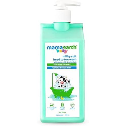 MAMAEARTH Milky Soft Head to Toe Baby Wash | 2-in-1 Body Wash & Shampoo | with Oats Milk & Calendula | Gently Cleanses & Moisturizes Skin & Hair | Tear-Free Formula | 13.53 Fl Oz (400ml)