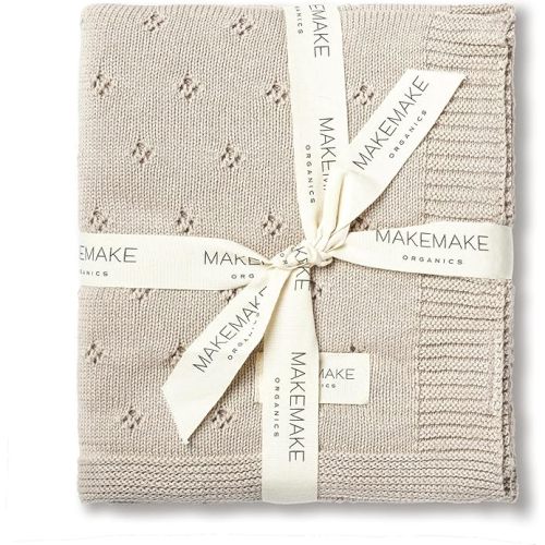 MakeMake Organics Organic Cotton Baby Blanket - GOTS Certified, Breathable Pointelle Knit, Unisex Newborn Stroller Blanket (30x40, Beige)