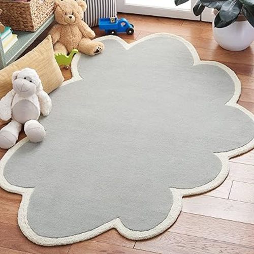 SAFAVIEH Kids Collection 3' x 5' Grey/Ivory SFK913C Handmade Cloud Wool Area Rug