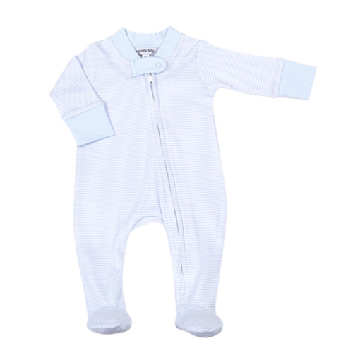 Mini Stripes Zip Footie - Blue