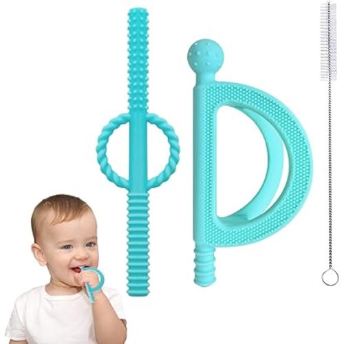 2 Packs Baby Teether Tubes Toys 6-12 Months,Food Grade Silicone Teething Relief Toys for 0-6,12,18 Months Infant,Silicone Chew Toys for Baby