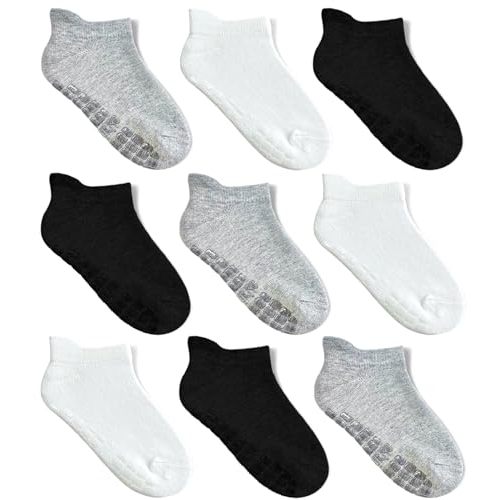 Simply Kids Baby Non-Slip Ankle Socks (9 Pairs) – Superior Grip, Soft Cotton, for Active Toddler Girls & Boys (Ages 0-7)