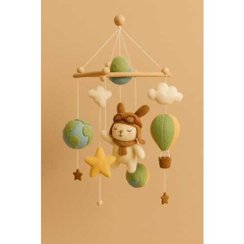 Handmade Cheerful Woodland Mobile Crib Pilot Rabbit Baby Room Accessory Mobile Felt Rabbit Sky Baby Mobile Hanging Star Neutral Mobile