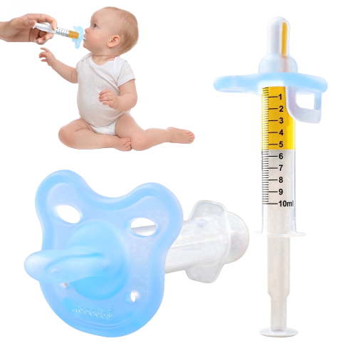 Baby Medicine Dispenser / Syringe, 0 Months and up Baby Pacifiers, 100% Silicone Pacifiers, Bpa-Free (Blue)