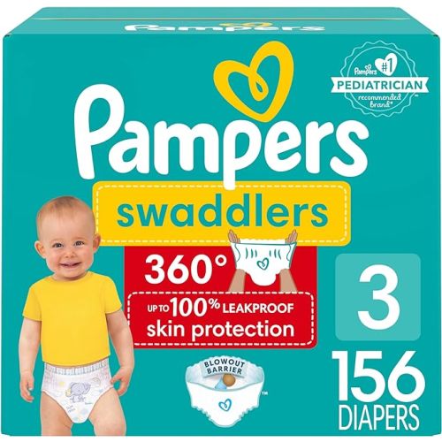 Pampers Diapers - Swaddlers 360 - Size 3, 156 Count, for up to 100% Leakproof Premium Skin Protection