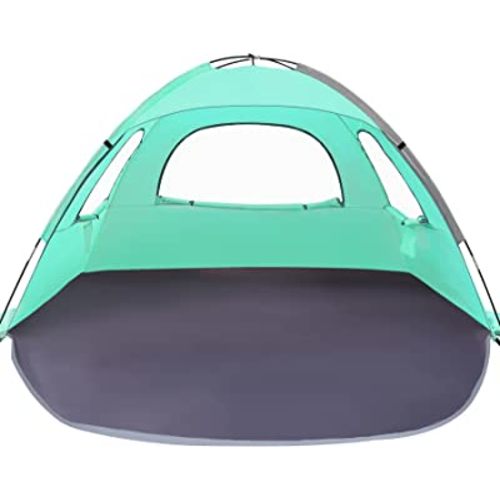 WhiteFang Beach Tent Anti-UV Portable Sun Shade Shelter for 3/4/6 Person, Extendable Floor with 3 Ventilating Mesh Windows Plus Carrying Bag, Stakes and Guy Lines