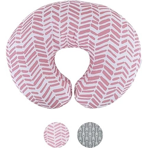 Water Resistant Nursing Pillow Cover | Premium Quality Soft Wipeable Fabric | Pink Herringbone Pattern | Minky Slipcover | Great for Breastfeeding Moms