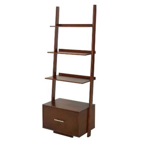 Breighton Home American Heritage Ladder Bookshelf With File Drawer In Dark Walnut