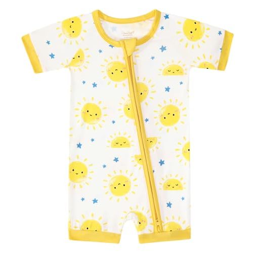 DREAMHALO Baby Boy Romper Short Sleeve Jumpsuit Unisex 2-Way Zipper Rompers Infant Boys Clothes, Viscose Made from Bamboo