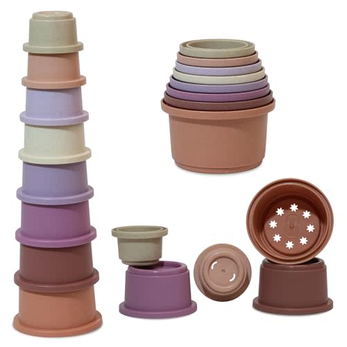 Tiny Tinker Stacking Cups Baby Toy Educational Cup Stacking Set 8-Pc Stackable Cups with Number Rainbow Nesting Cups for Babies 6-12 Months Stacking Cups for Toddlers 1-3 Perfect for Indoor/Outdoor