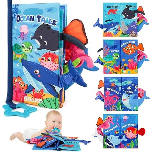Baby Book Toy 0-6 Months - Baby Boy Girl Shower Gift - Tummy Time Toy for Infant 6 to 12 Months - Touch and Feel Crinkle Book for Newborn Toddler with Teether - Easter Basket Essentials Stuffers