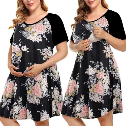MONNURO Women's Plus Size Labor and Delivery Gown Nursing Nightgown Maternity Sleepwear Dress for Breastfeeding