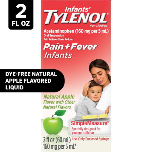 Infants’ Tylenol Pain + Fever Medicine, Dye-Free, Apple, 2 fl. oz