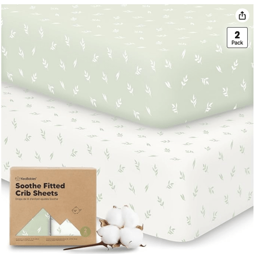 KeaBabies 2-Pack Organic Crib Sheets for Boys, Girls - 52x28 Fitted Crib Mattress Sheet Neutral, Breathable Jersey Cotton Cover for Baby Bed, Toddler Mattress, Soft & Cute Prints (Herb)