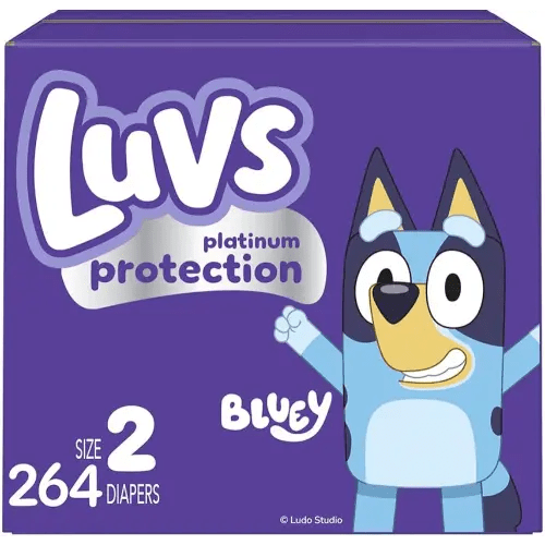 Luvs Size 2 Baby Diapers, Platinum Protection Bluey Diapers for Day & Night, Size 2, 264 Count (Packaging May Vary)