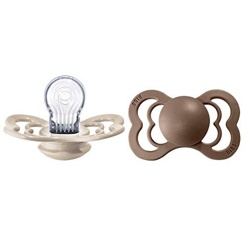 BIBS Pacifiers - Supreme Collection | BPA-Free Baby Pacifier | Made in Denmark | Set of 2 Vanilla/Dark Oak Color Premium Soothers | Size 6-18 Months