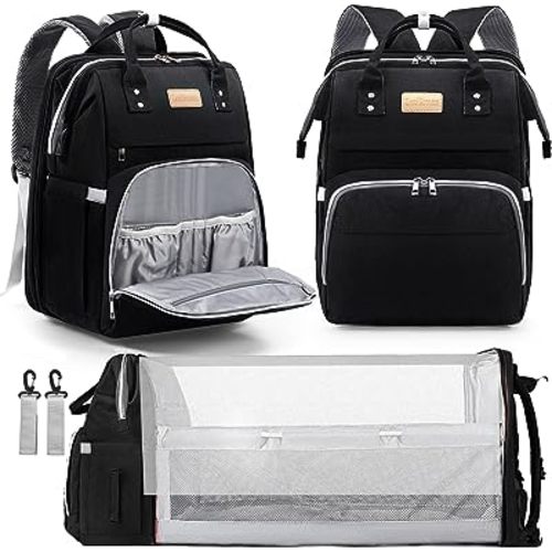 Diaper Bag Backpack, Large Capacity Multifunction Diaper Backpack with Changing Pad for Boy Girl, Travel Baby Bag for Moms Dads, Baby Registry Search Shower Gifts Waterproof Black