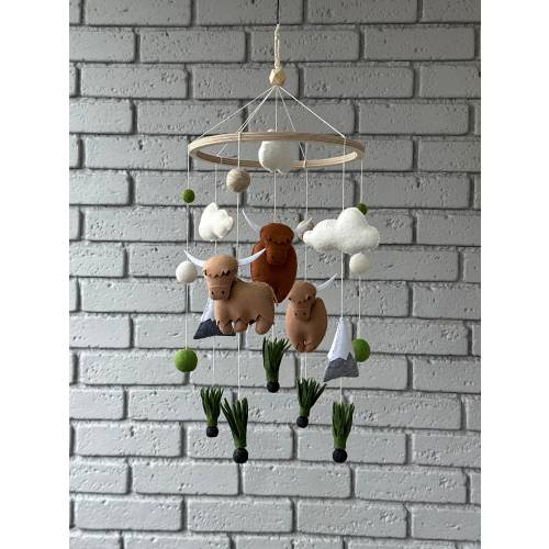 Scottish Highland Cow Mobile, Farm nursery decor, Hairy Cow mobile