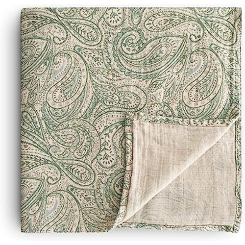 mushie Muslin Baby Swaddle Blanket | 100% Organic Cotton (Green Paisley)