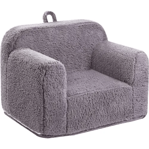 Kids Snuggly-Soft Sherpa Chair, Cuddly Toddler Foam Chair for Boys and Girls, Grey