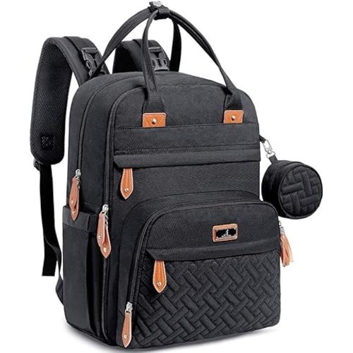 BabbleRoo Diaper Bag Backpack - Tote - Multi function Waterproof Diaper Bag, Travel Essentials Baby Bag with Changing Pad, Stroller Straps & Pacifier Case - Unisex, Black
