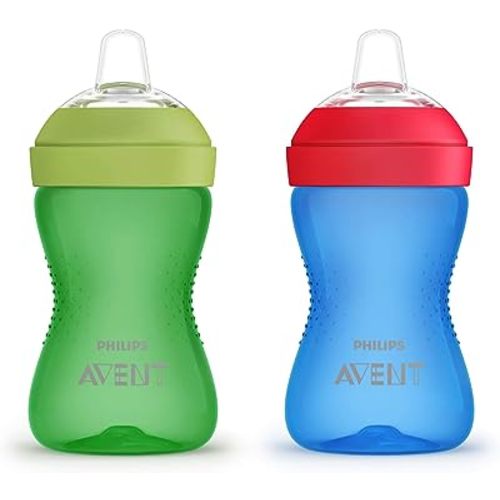 AVENT Philips Spout Sippy Cup with Soft Spout and Leak-Proof Design, Blue/Green, 10oz, 2pk, SCF801/21