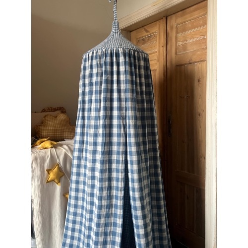 Checkered blue canopy / Canopy crib for kids / Canopy bed frame / Cream bed canopy / Muslin canopy / Kidsroom interior / Babotipi /Kids Gift