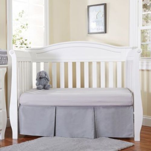 EVERYDAY KIDS Light Gray Pleated Crib Skirt – 100% Cotton, 14” Drop, Split Corners for Easy Use – Neutral Nursery Bedding for Boys and Girls