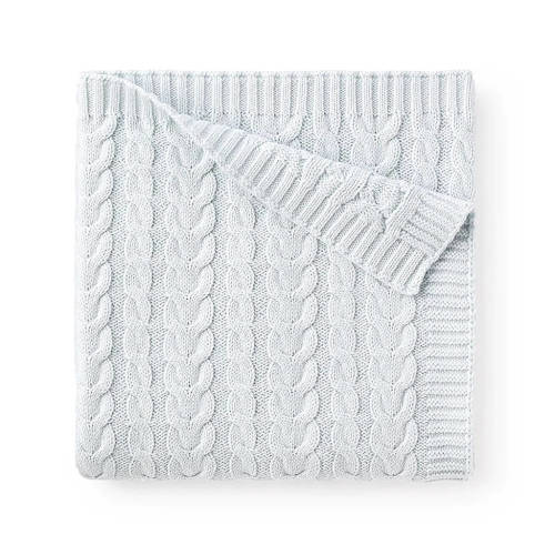 Horseshoe Cable Knit Blanket Pale Blue
