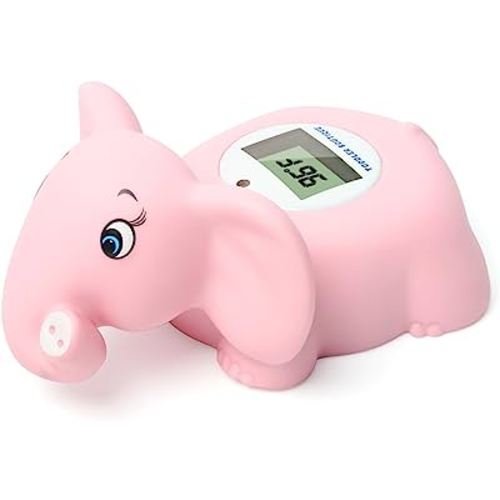 Toddler Boutique Baby Bath Pink Elephant thermoneter for Infant Safety. Floating Toy with Water-Proof Digital Automatic temperture Warning Reader for Room or Baby Bath.