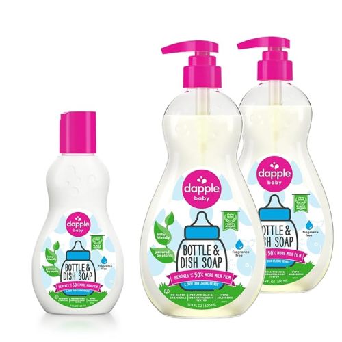 Dish Bundle by Dapple Baby Includes Baby Bottle & Dish Liquid by Dapple Baby Travel Size 3 Fl Oz, and 16.9 Fl Oz Bottle, 2 ct., Fragrance-Free - Plant-Based - Hypoallergenic
