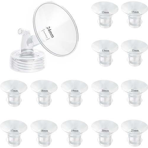 Flange Inserts 13/15/17/18/19/20/21mm 14PC Compatible with Momcozy S12 pro/S9 pro/S9/S10/S12/Medela/TSRETE/Spectra/Bellababy Breast Pumps, Reduce 24mm Tunnel Down to Correct Size