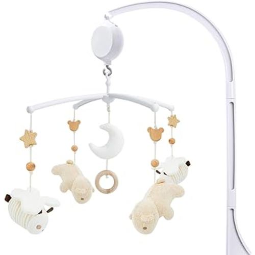 Crib Mobile 35 Lullaby Muisc, Cotton Baby Mobiles for Cribs & Pack N Play, Easy to Install, Stuffed Animals Hanging Toys Newborn Boys & Girls, Bear