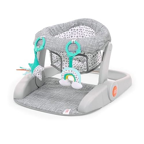 Bright Starts Learn-to-Sit Baby Floor Seat, 2-Positions Grow with Infant, Portable Baby Chair, Includes Sensory Toys, Unisex, 4-12 Months, Gray