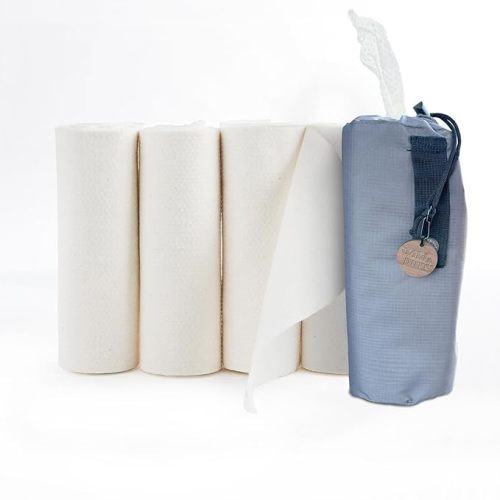 100% Cotton Unbleached Dry Wipes & Refillable Adventure-Ready Dispensing Bag + 4 Refills (5 Rolls, 30 sheets each) | Soft, Absorbent, Compostable, Reusable/Disposable Wipes | Wild & Pure | Made in USA
