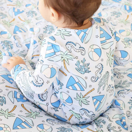 Tiny Tides Zipper Footie | Blue