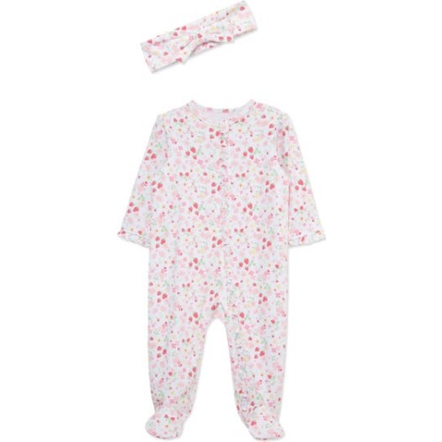 Little Me Berry Floral Cotton Footie & Headband Set | Nordstromrack