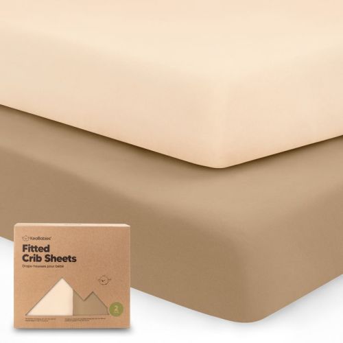 Keababies 2pk Soothe Fitted Crib Sheets Neutral, Organic Baby Crib Sheets, Fits Standard Nursery Baby Mattress (pecan)