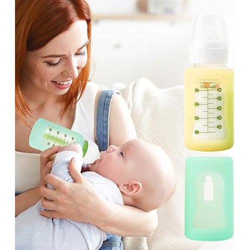 2PCS Silicone Baby Bottle Sleeves for Dr. Brown Bottles 4 oz, Silicone Bottle Covers Replacement for Dr. Brown Glass Bottles, Narrow Sleeve with a Cutout, Dishwasher Freezer Microwave Safe