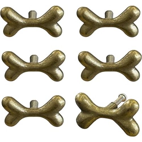 Adorable Dog Cabinet Knobs, Bronze Puppy Single Hole Drawer Pull Fun Pet Handles for Dog-Themed Dresser Closet Cupboard Wardrobe Bathroom Kitchen Dog Bones 6Pack