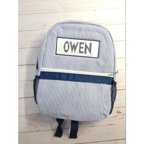 Personalized Seersucker Backpack: Boy's Diaper Bag, Birthday Gift