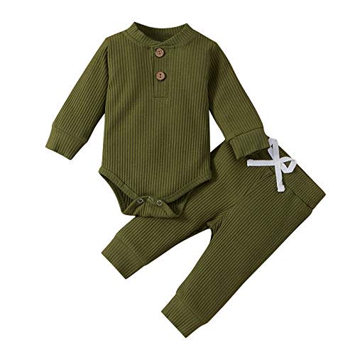 Ledy Champswiin Winter Newborn Baby Boy Girl Clothes Set Ribbed Outfits Unisex Infant Solid Long Sleeve Tops Pants 2PCS