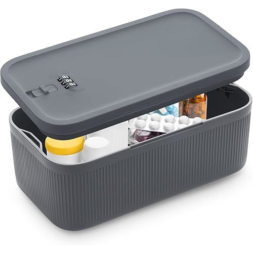 Lockable Storage Box, Small Lock Box with Combination Code for Phone/Medicine Safe/Food Home/Refrigerator/Office/Personal Items/Travel/Gift,9.25 x 5.04 x 3.62’’