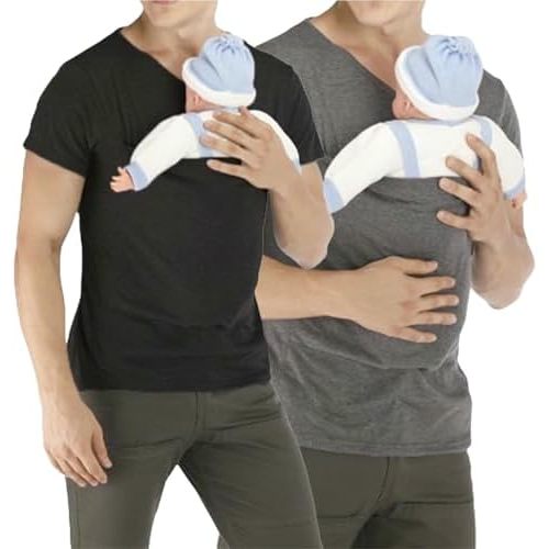 2PCS Men's Baby Carrier Soothe V Neck Short Sleeve Kangaroo T Shirt