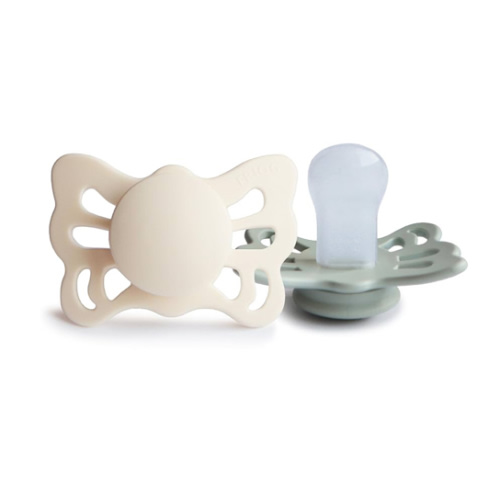 FRIGG Butterfly Anatomical SilkySoft Silicone Baby Pacifier | Made in Denmark | BPA-Free (Cream/Sage, 0-6 Months)