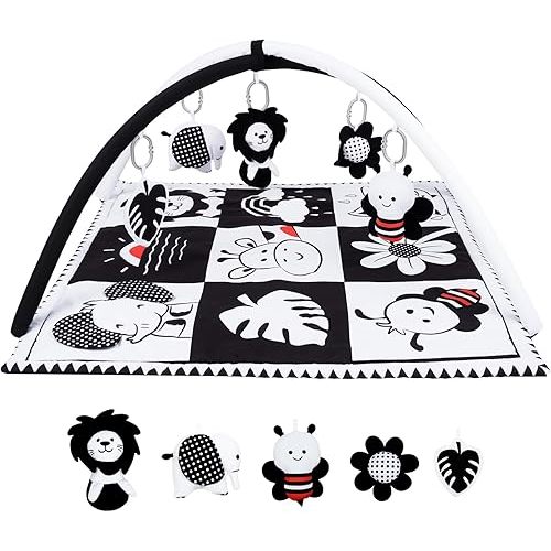 Lovvie & Joy Baby Play Activity Gym Tummy Time Mat for Infant,Baby Gyms & Playmats for Babies 0 to 3 6 9 12 Months with 5 Toys for Early Sensory Exploration and Motor Skill Development