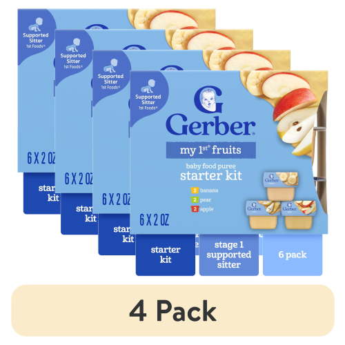 (4 pack) Gerber My 1st Fruits Starter Kit, Baby Food Puree, 2 oz Tubs, Variety (6 Pack)