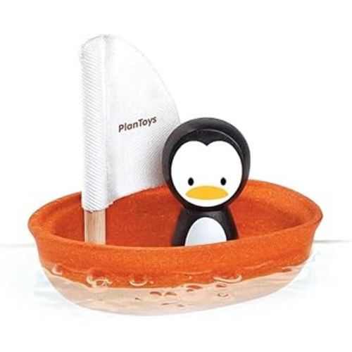 PlanToys Sailing Boat with Penguin Bath and Water Play Toy (5711) | Sustainably Made from Rubberwood and Non-Toxic Paints and Dyes | Eco-Friendly PlanWood