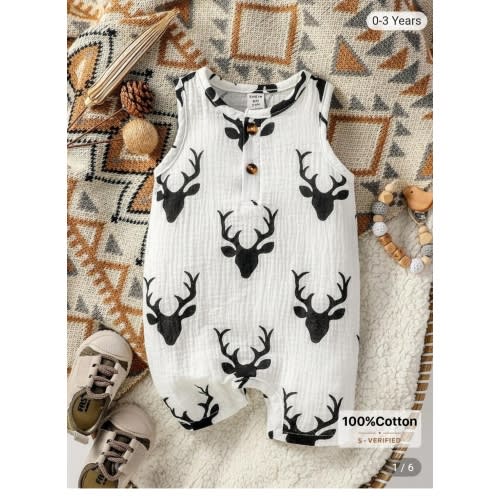 SHEIN Baby Boy Fashionable Deer Printed Sleeveless Romper, For Christmas | SHEIN USA